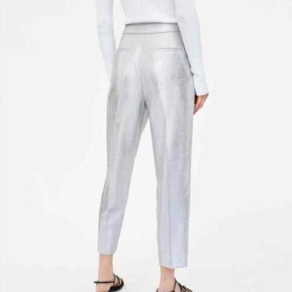 ZARA Women's Metallic Pink High Waist Cropped Cigarette Prom Pants - Picture 3 of 7